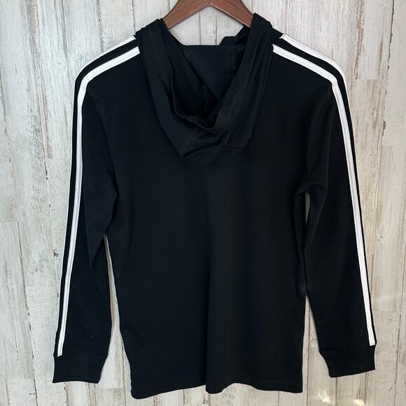 NEW Adidas Long Sleeve Hoodie Shirt Youth M Black White Stripe Pullover Active - Picture 2 of 9